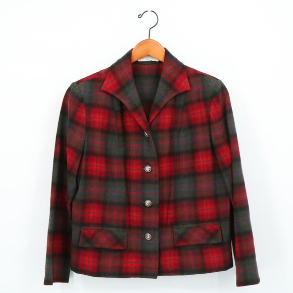Pendleton Vintage 60's Virgin Wool Red Plaid Jacket 16 - Picture 1 of 5